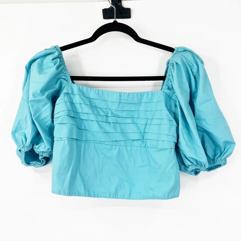 Abercrombie & Fitch Blue Puff Sleeve Crop Top